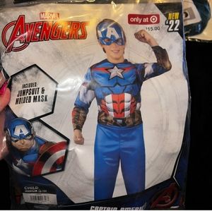 NEW Captain America Costume Boys Marvel Avengers Halloween Muscle Chest Superhe…